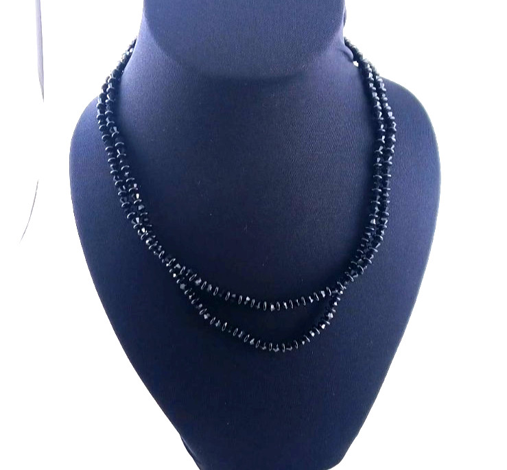 Vintage Signed 1950s Laguna Faceted Swarovski Black Crystal Crown Jewel Necklace