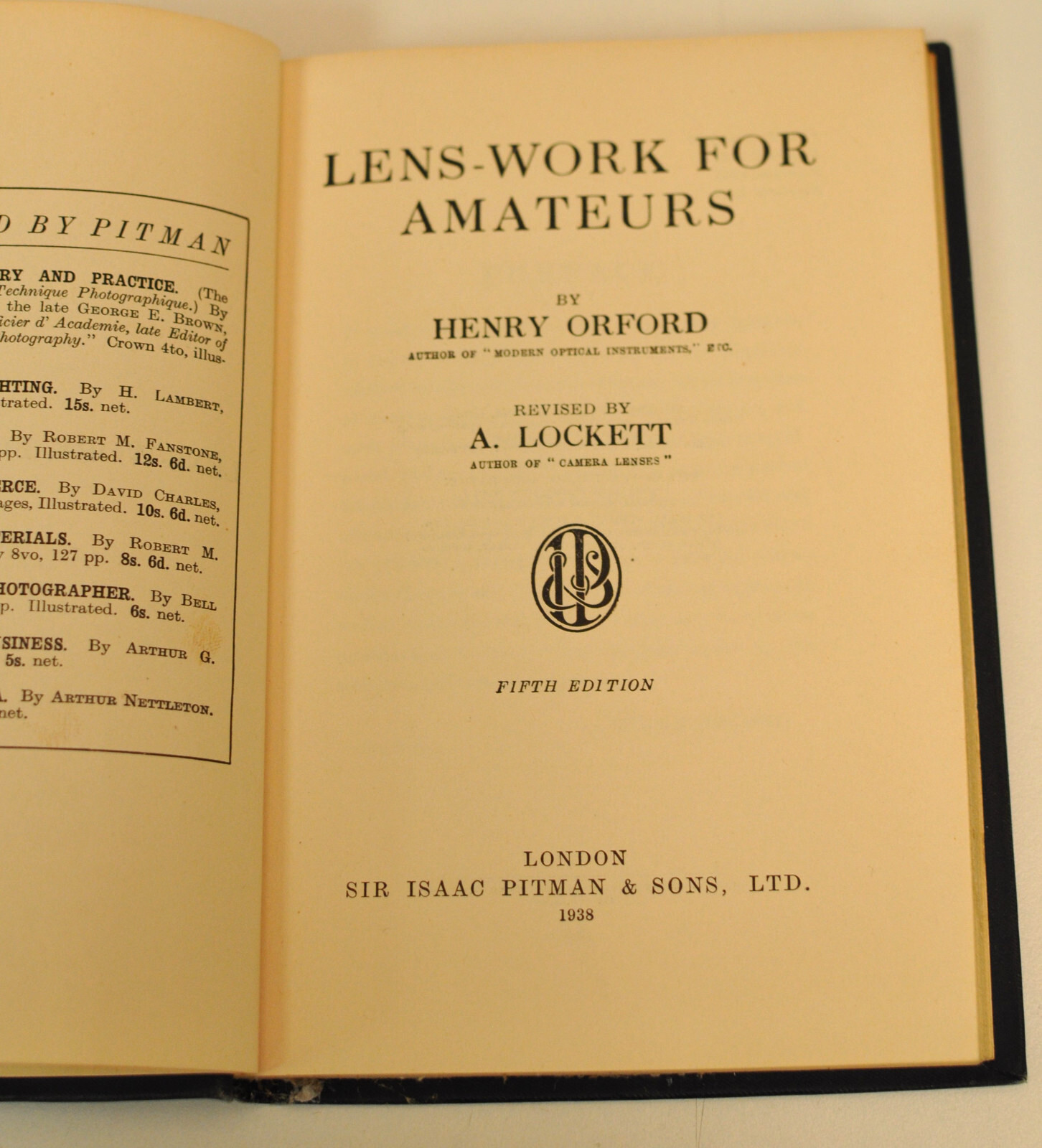 VTG 1938 LENS-WORK FOR AMATEURS BY HENRY ORFORD (REVISED BY A. LOCKETT)