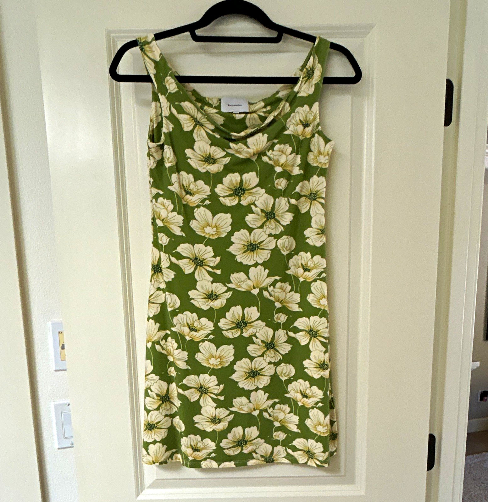 Reformation Green/White Floral Cowl Neck Sleeveless Knit Slip Dress Small