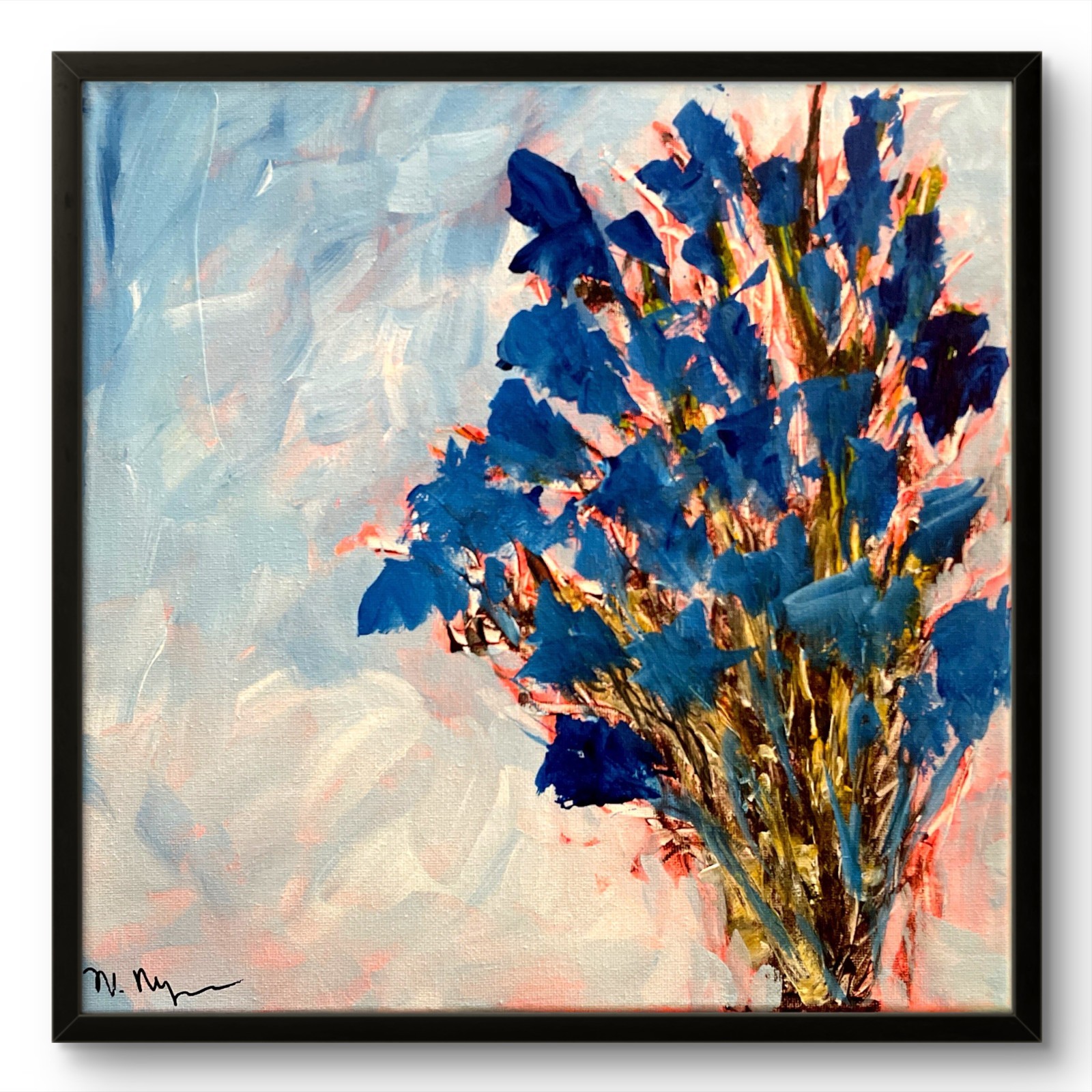 Mary Myers Original Expressionist Blue Floral Painting 12x12 Acrylic Canvas Art Mary Myers Original Expressionist Blue Floral Painting 12x12 Acrylic Canvas Art