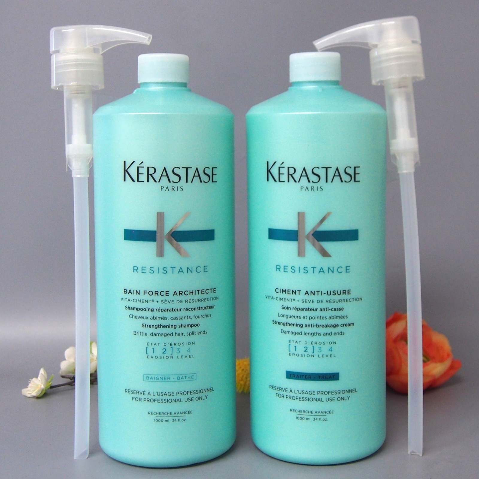 W Pumps Kerastase Bain Force Architecte & Ciment Anti Usure 34oz / 1000ml W Pumps Kerastase Bain Force Architecte & Ciment Anti Usure 34oz / 1000ml