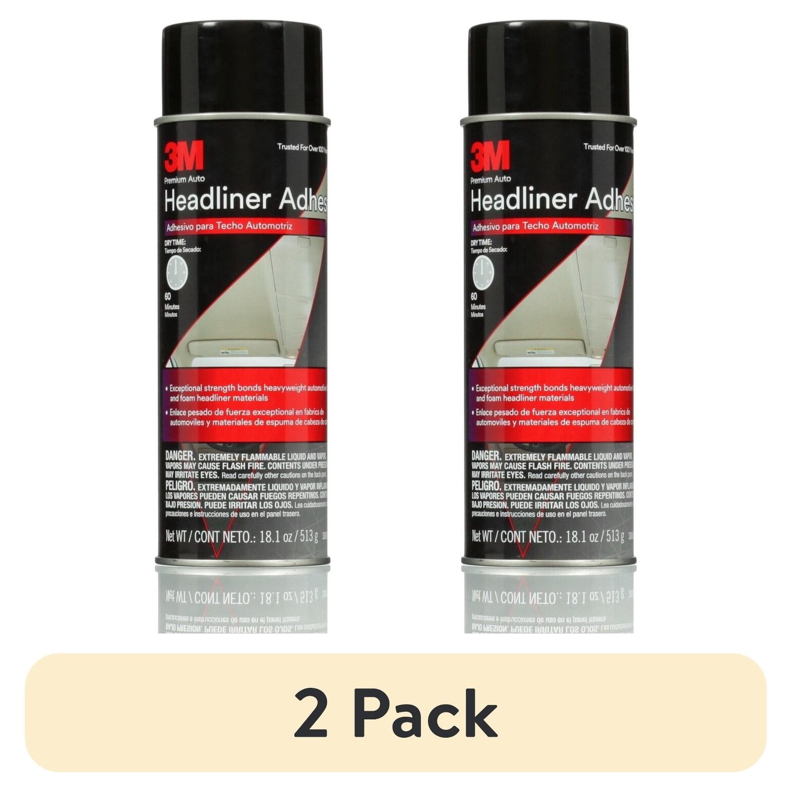 2 Pack 3M 38808 Headliner Spray Adhesive Fabric Foam Carpet Glue, 18.1 oz Cans