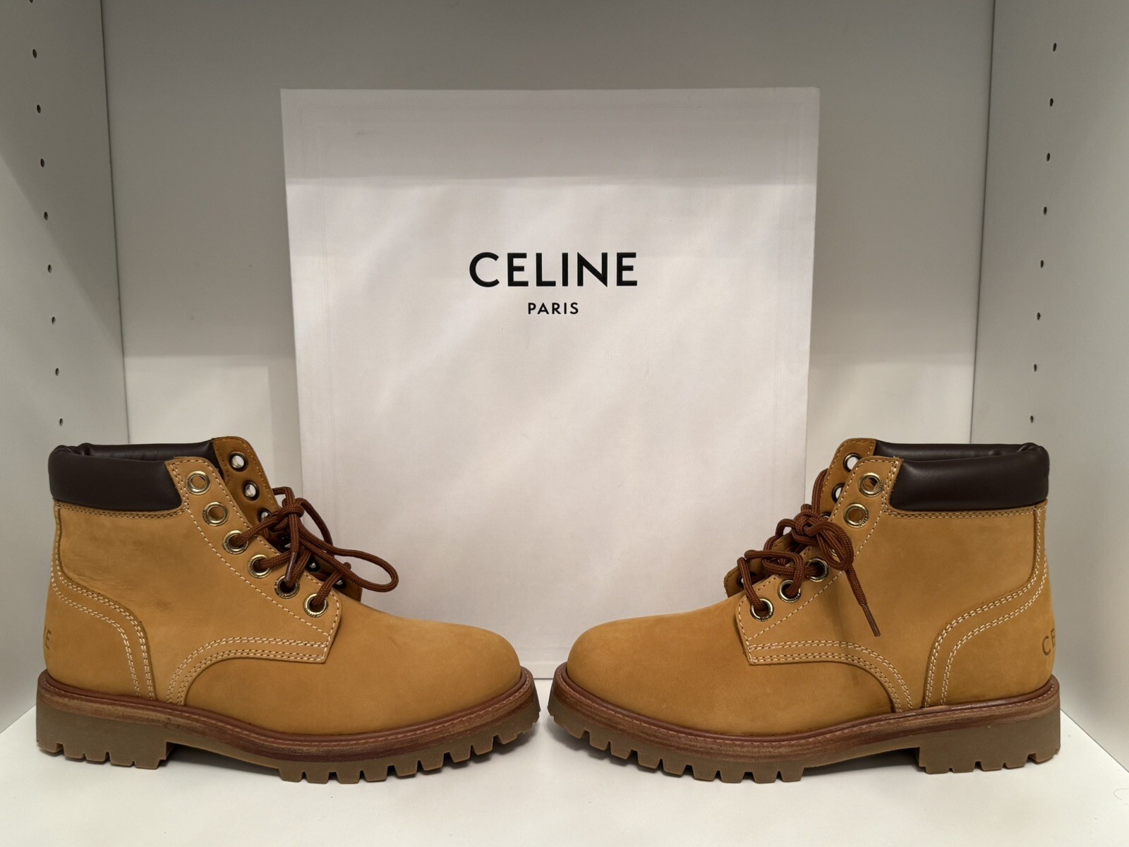 CELINE Kurt Nubuck Leather Lace Up Ankle Combat Boots CELINE Kurt Nubuck Leather Lace Up Ankle Combat Boots