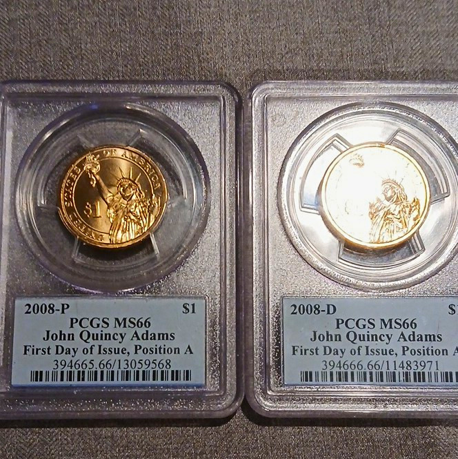 2008-P & 2008-D John Quincy Adams Presidential $1 PCGS MS66 First Day Issue 2008-P & 2008-D John Quincy Adams Presidential $1 PCGS MS66 First Day Issue
