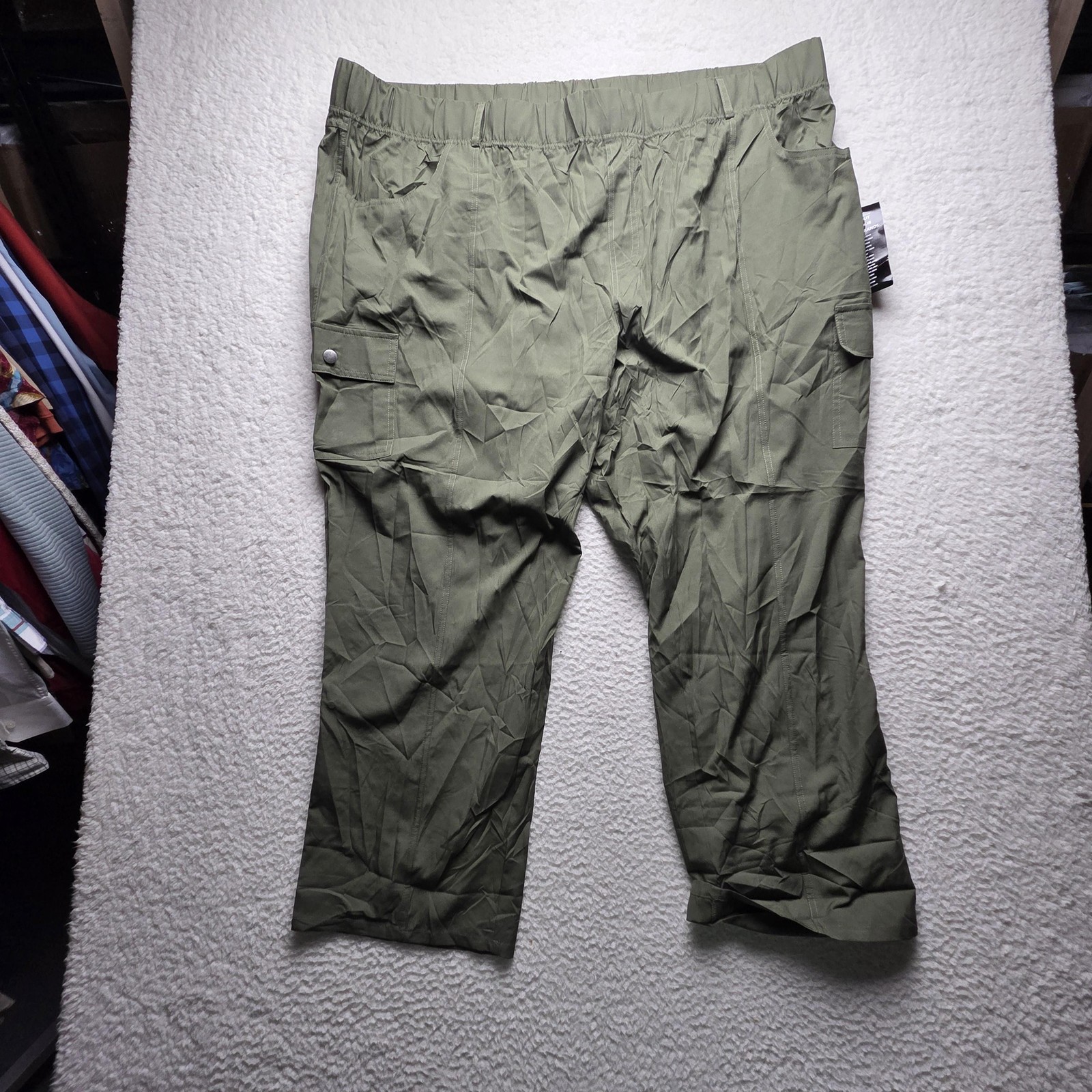 Catherines Cargo Pants Womens 4X Green Convertible Pull On Elastic Waist Pockets