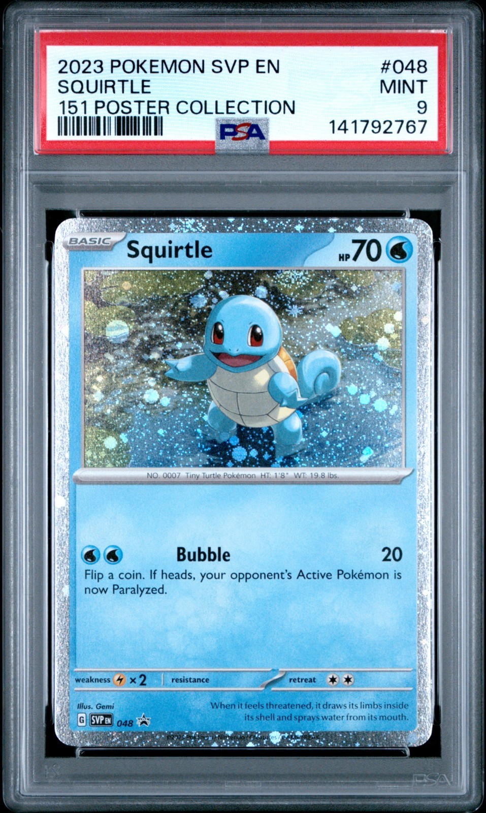 2023 POKEMON SVP EN-SV BLACK STAR PROMO #048 SQUIRTLE 151 POSTER PSA 9 MINT