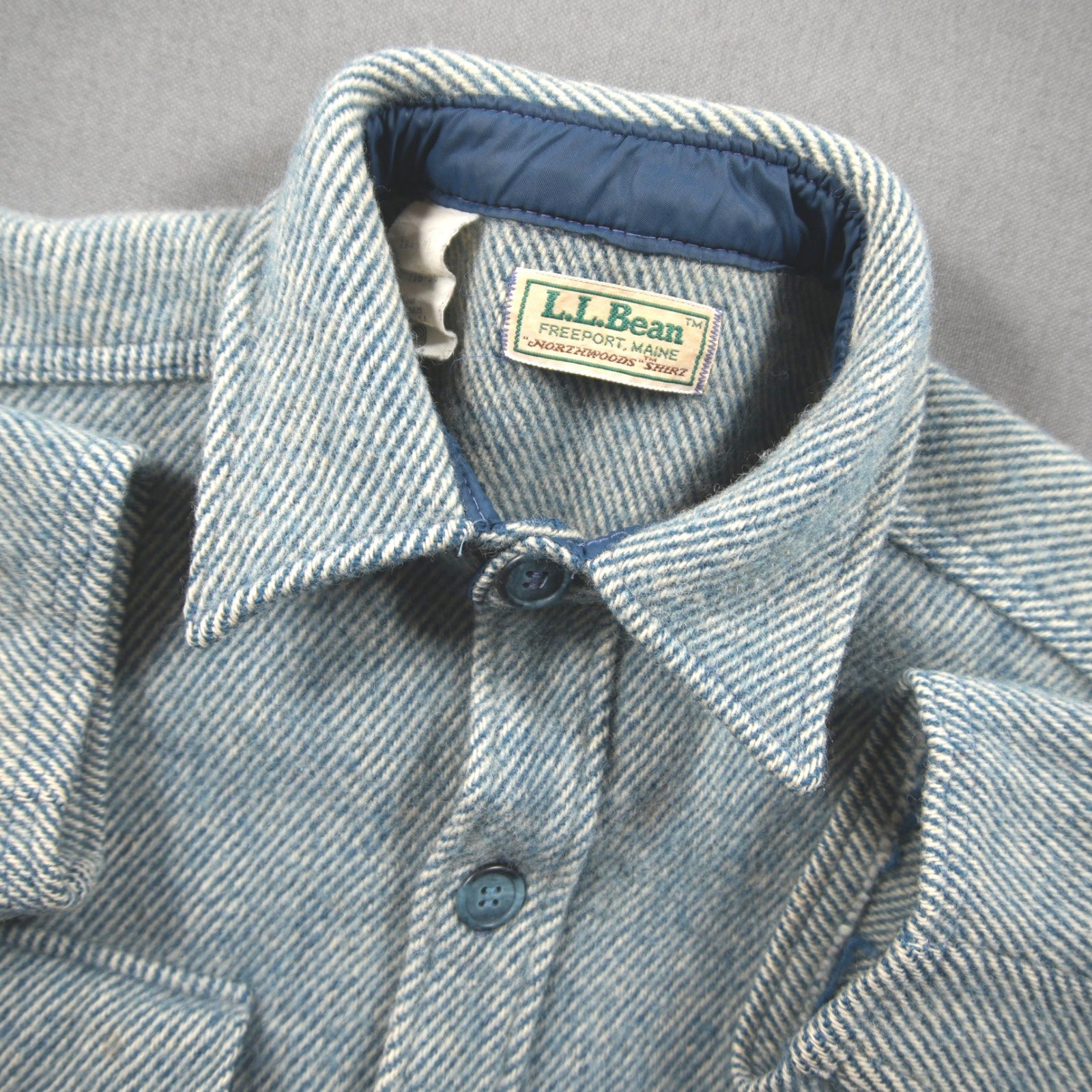 VTG L.L. Bean Northwoods USA 100% Wool Twill Men Shirt L Western Coastal Outdoor