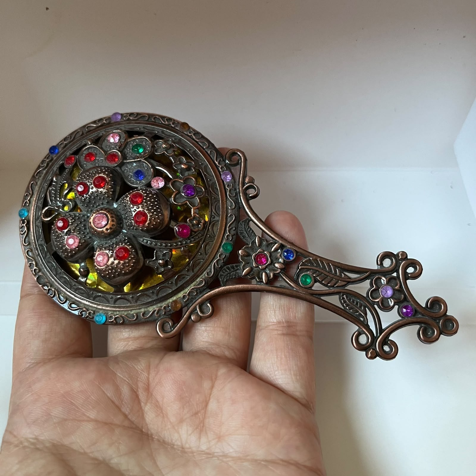 Antique Roman Empress Greek Female Highly Decorated Jewelled Mirror Ancient Styl Antique Roman Empress Greek Female Highly Decorated Jewelled Mirror Ancient Styl