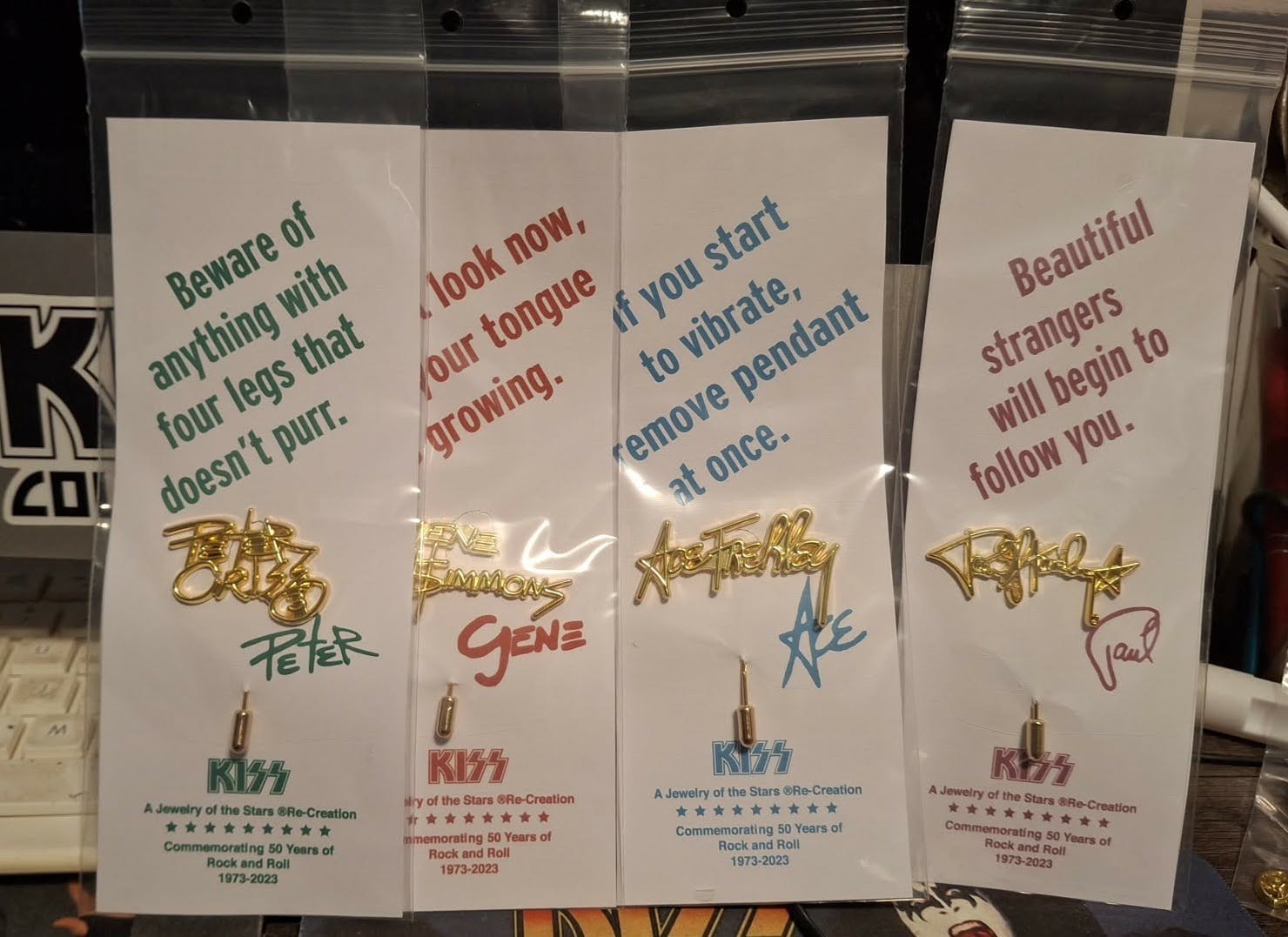 Kiss SIGNATURE Stick pins in Bags with Backer Cards Fan Made Kiss SIGNATURE Stick pins in Bags with Backer Cards Fan Made