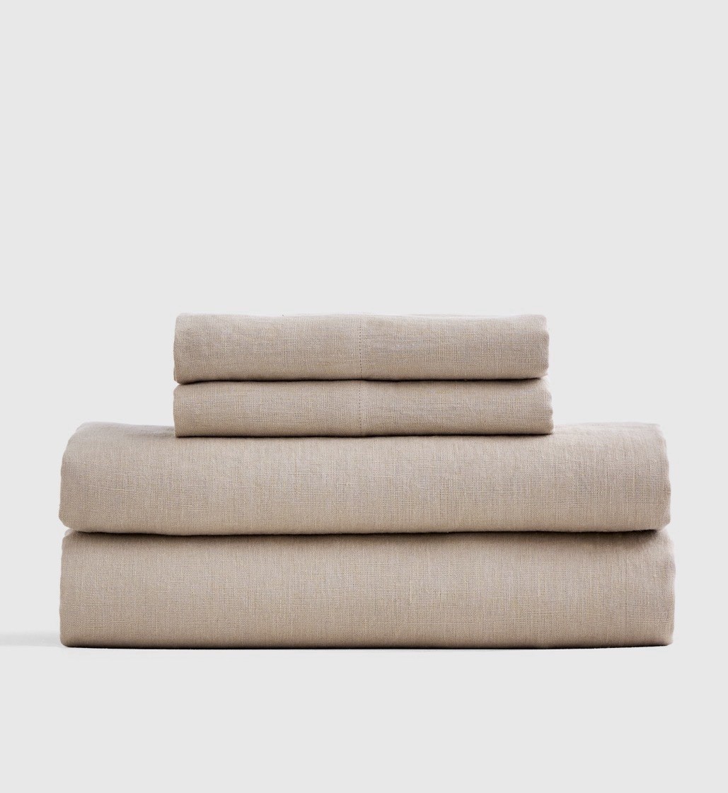 Quince European Linen Sheet Set Split  King Toffee 4 Piece 100% Flax Linen New