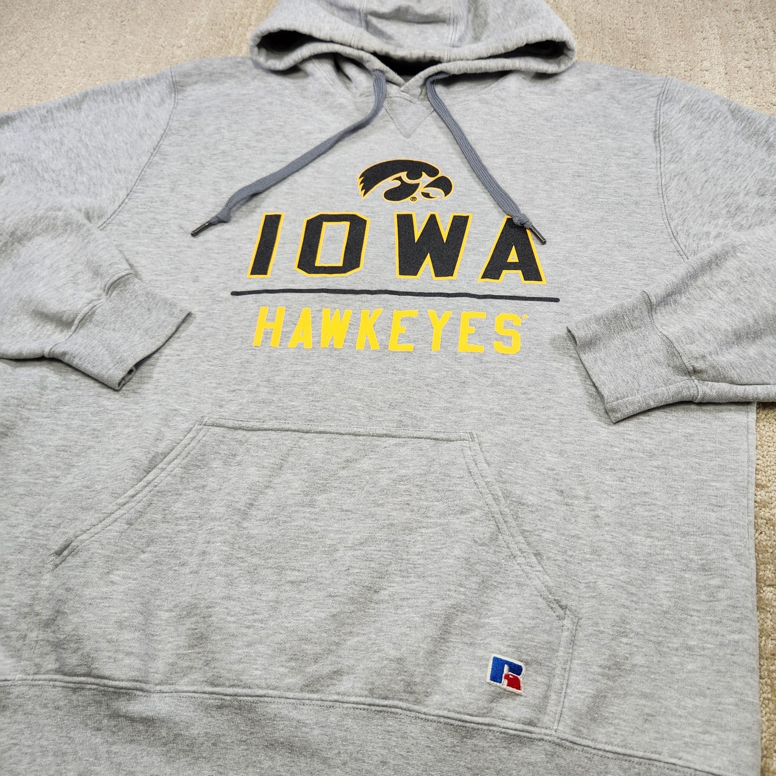 Vintage Iowa Hawkeyes Hoodie Men XL Russell Athletic Gray Fleece Y2K NCAA