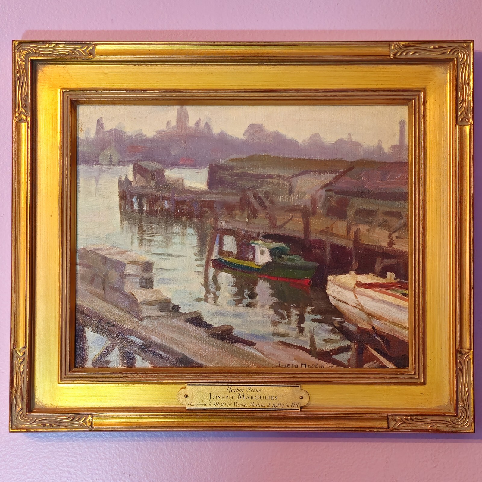 Joseph Margulies (1896-1984) - Oil On Board Painting - Harbor Scene - Gilt Frame