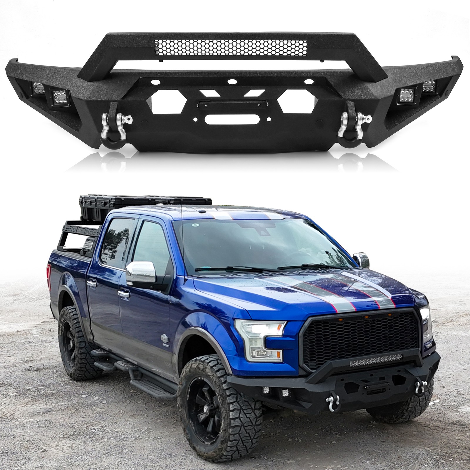 For 2015 2016 2017 Ford F-150 Front/Rear Bumper W/Winch Plate Sensor Hole Steel