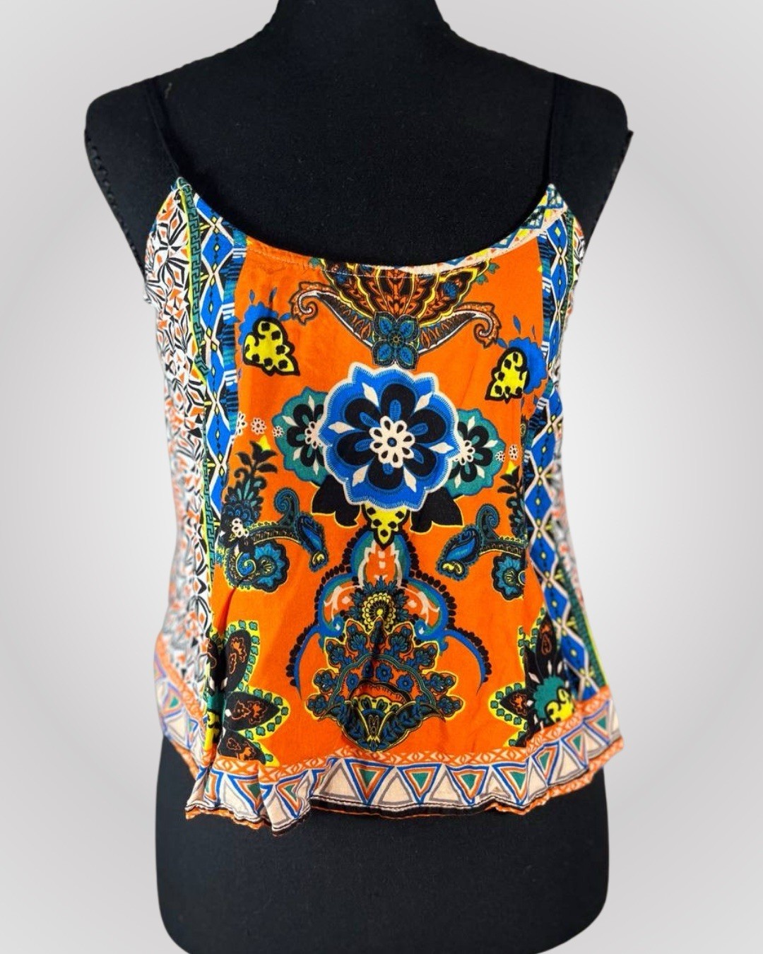 Vintage Boho Blue Rain Women’s S Orange Blue Floral Spaghetti Strap Camisole Top Vintage Boho Blue Rain Women’s S Orange Blue Floral Spaghetti Strap Camisole Top