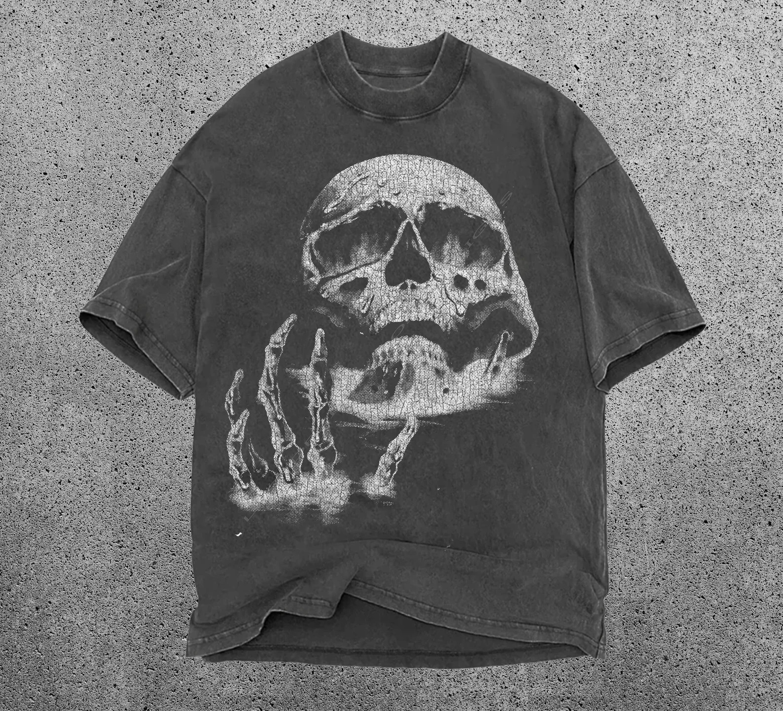 Skull T-Shirt, Vintage Washed Skeleton Graphic Tee, Gothic Punk Rock Streetwear