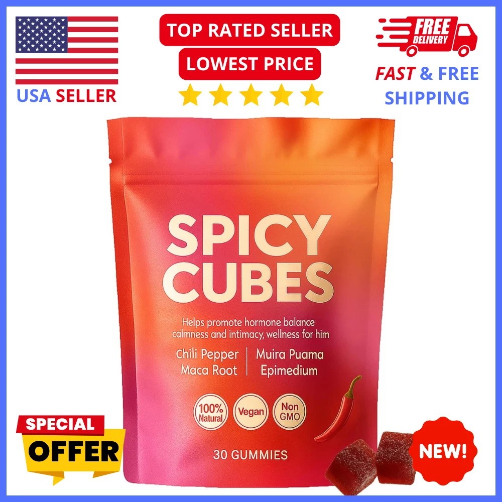 1x Spicy Cubes Hot Peach Gummies With Chili Pepper, Maca Root Muira Puama Gummy