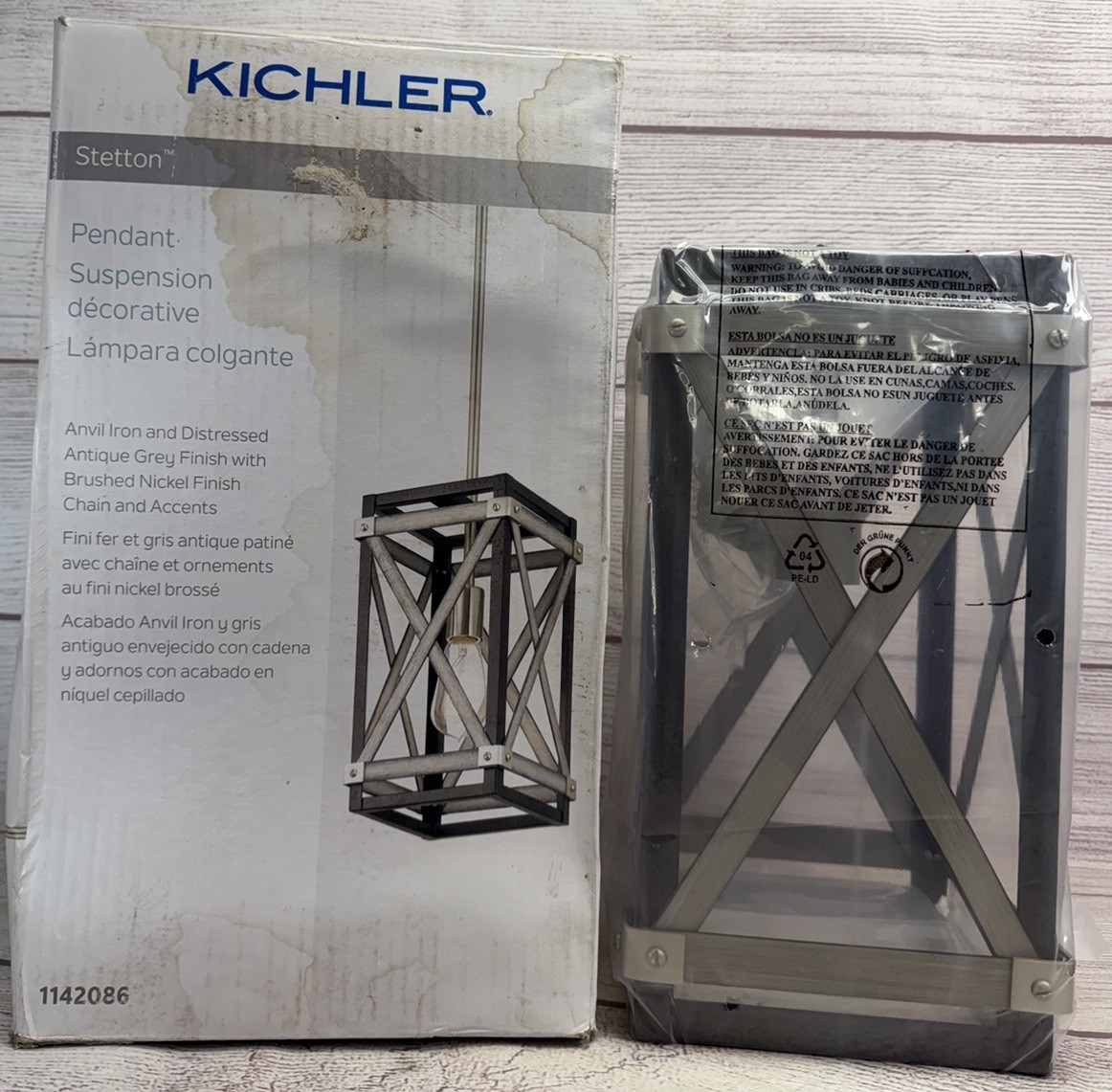 Kichler Stetton Anvil Iron Distressed Antique Grey Farmhouse Square Hang Light