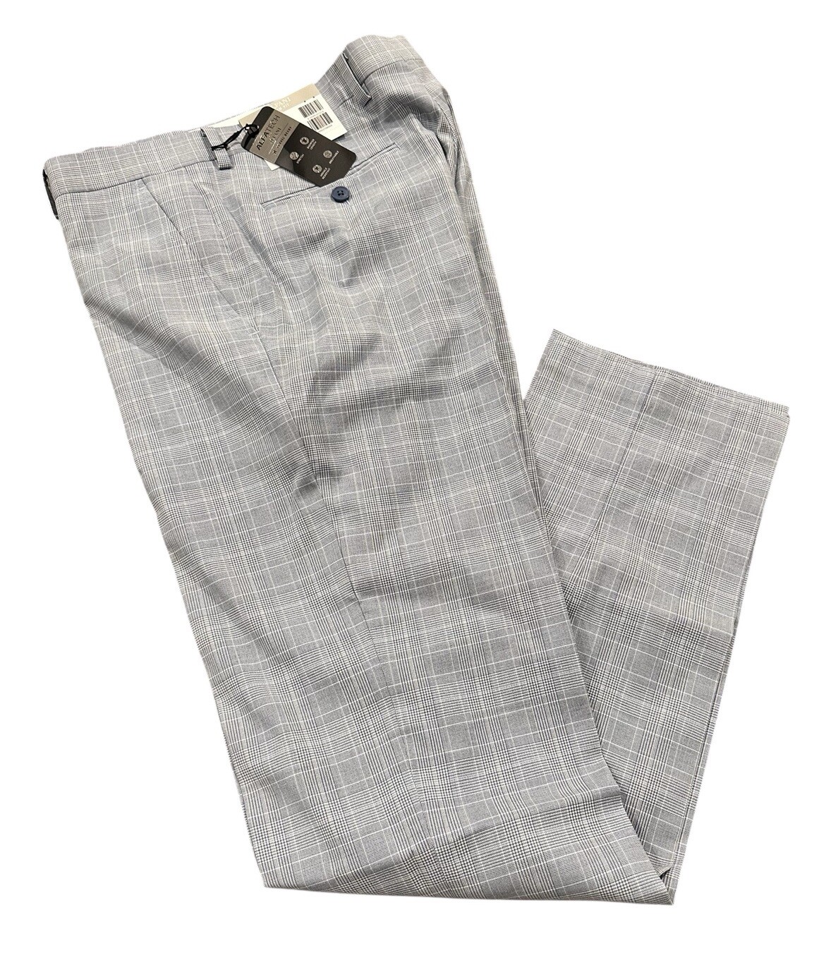 NEW Alfani Men\'s Slim Fit AlphaTech Stretch Suit Pants Light Blue Plaid 30x32
