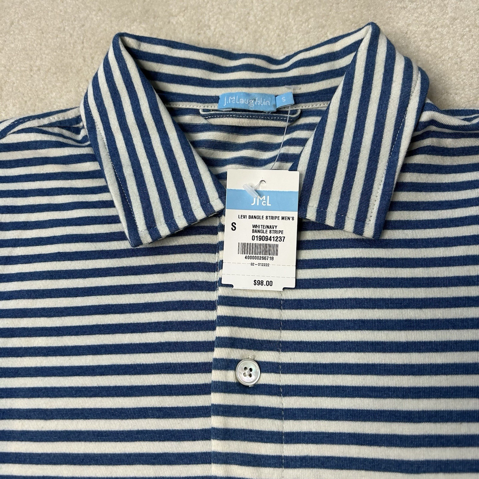 JMcLaughlin Levi Polo Shirt Men’s Small Bangle Striped Stretch Pocket