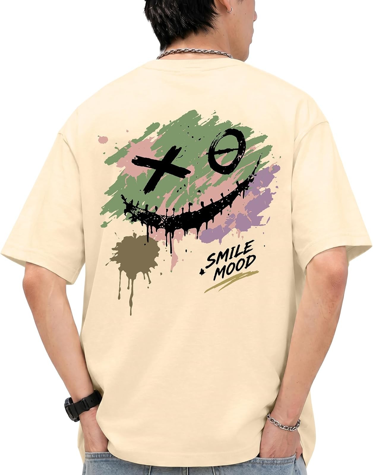Aiyino Men\'s Artistic Graffiti Smile Graphic Tee - 100% Cotton Casual Wear