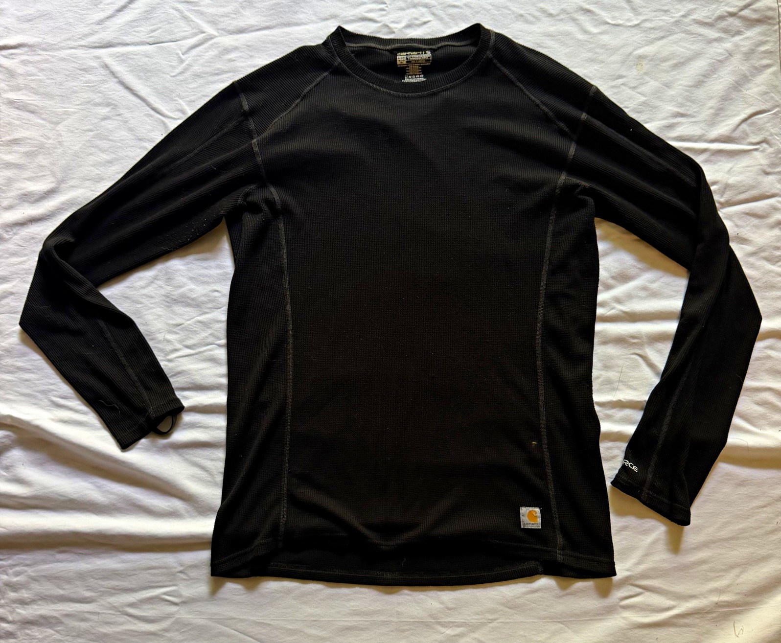 Carhartt Force Men\'s XLT Black Long Sleeve Crew Neck Knit Thermal w/ Thumbholes
