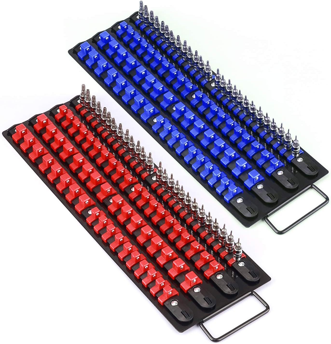 80 PCS Portable Socket Organizer Tray Blue & Red Tools Organizer 1/4\
