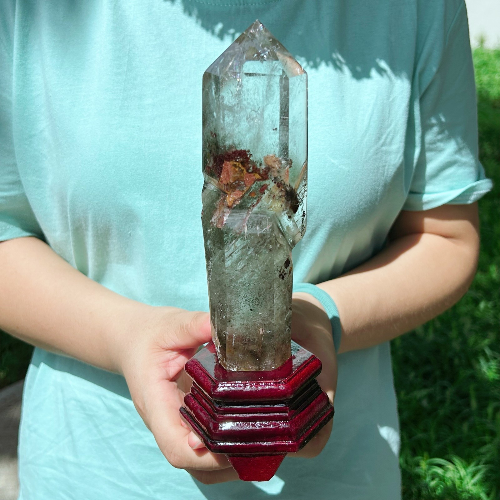 1.58LB Natural Ghost Phantom Quartz Obelisk Crystal Wand Point Healing C3043