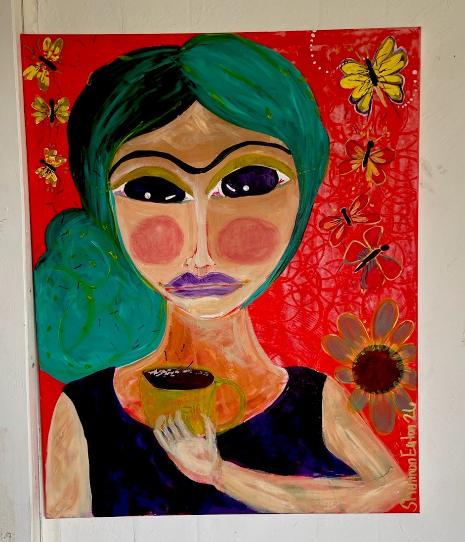 Frida Kahlo Original Painting Large Canvas Painting “Morning Coffee”