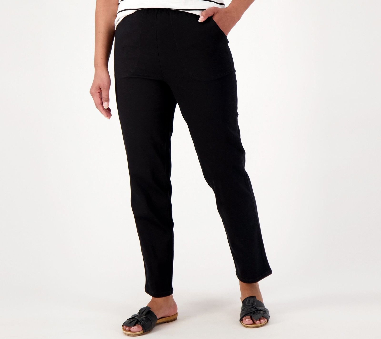 Liberare Women\'s Pants Sz L Denim & Co. Original Waist Side Pocket Black A600870