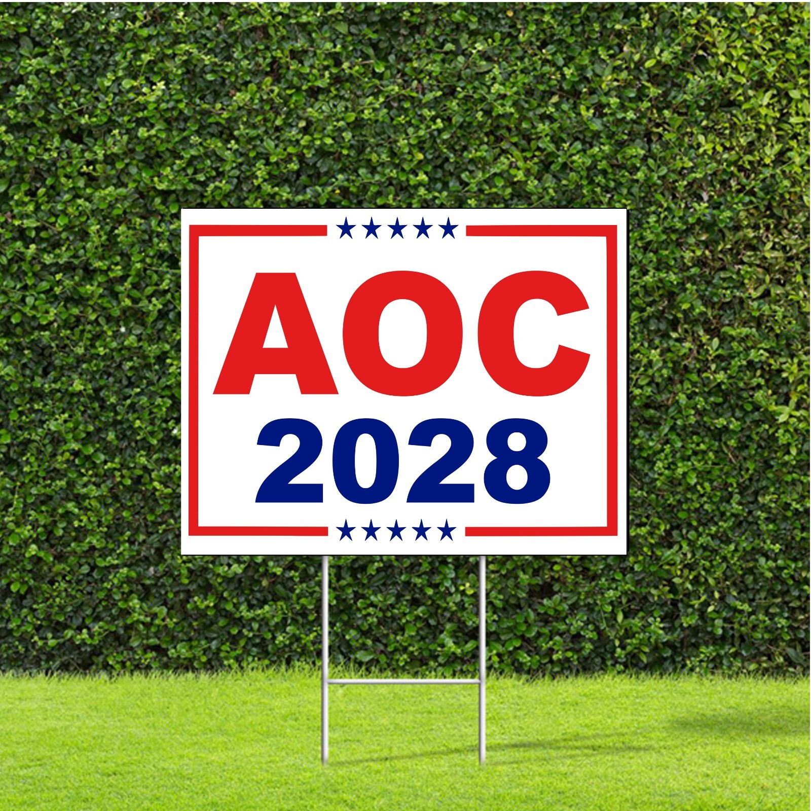 AOC Alexandria Ocasio Cortez 2028 President Election Yard Sign with Metal Stake
