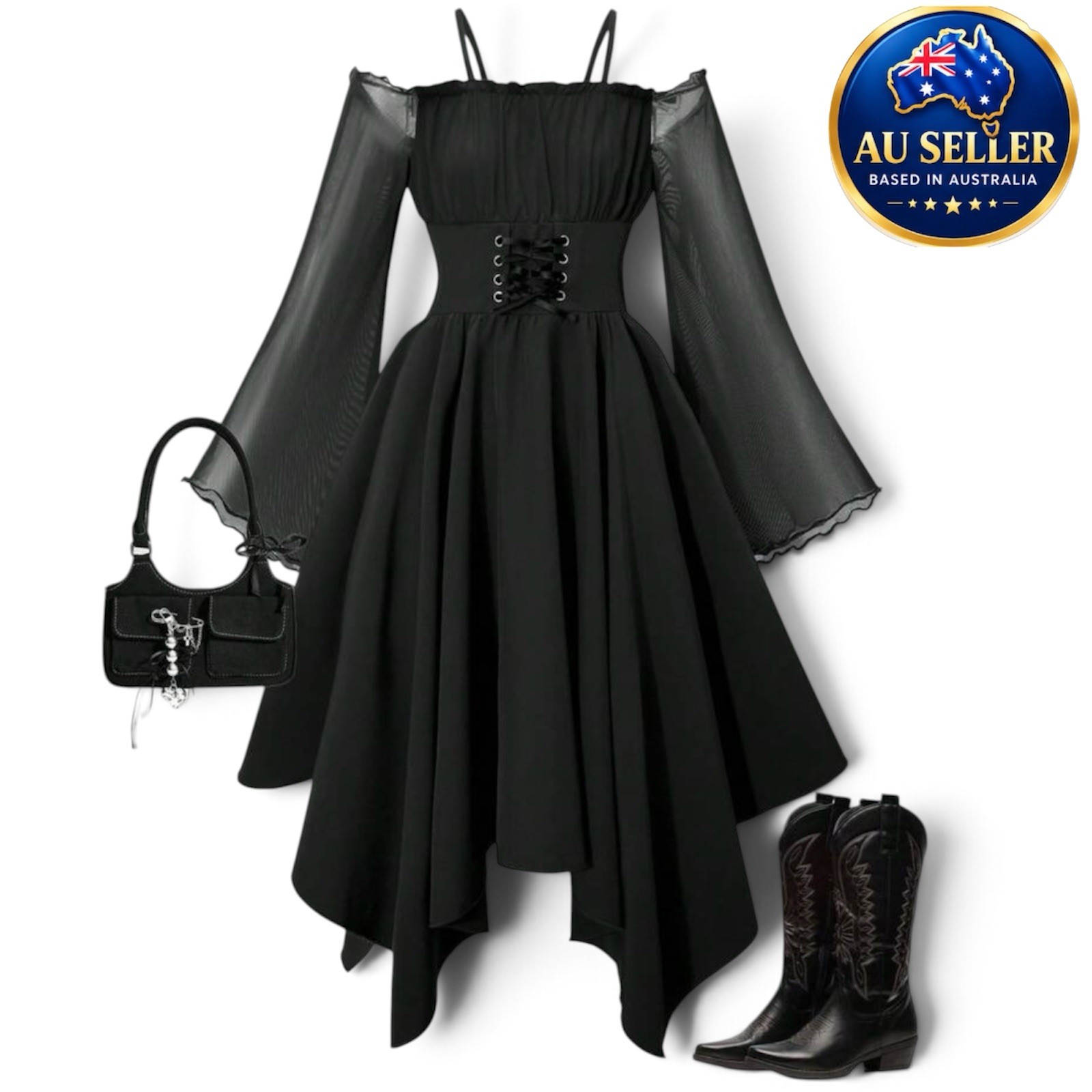 Girls Black Long Sleeve Dress Halloween Autumn Fall Casual Party Dress 4-13Y