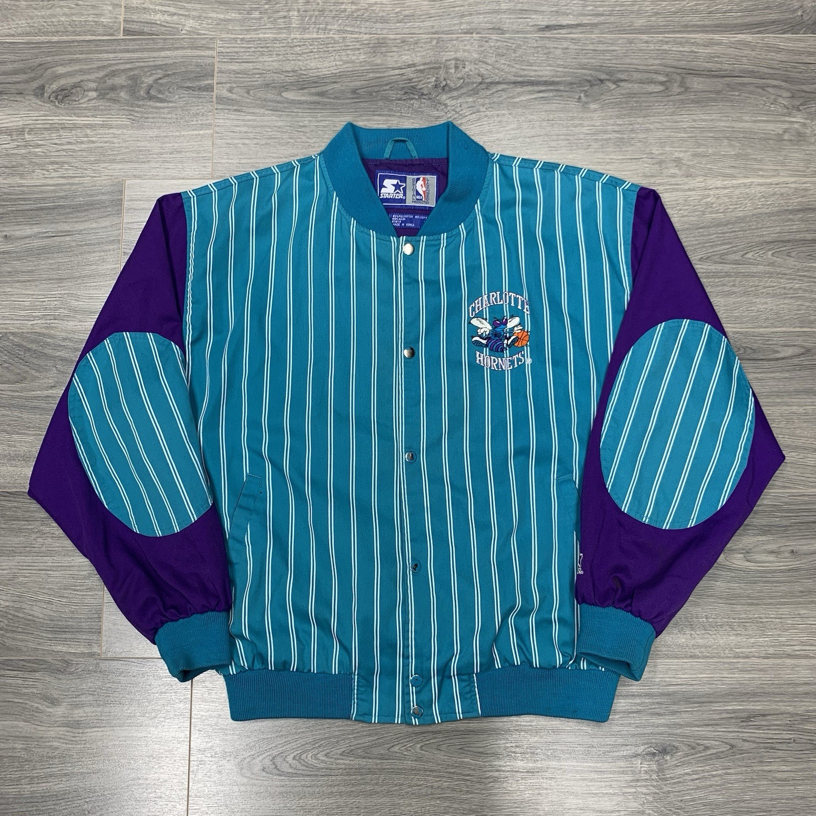 Vintage 1990S Starter Charlotte Hornets Jacket XL Rare Men’s Teal Pinstripe NBA 