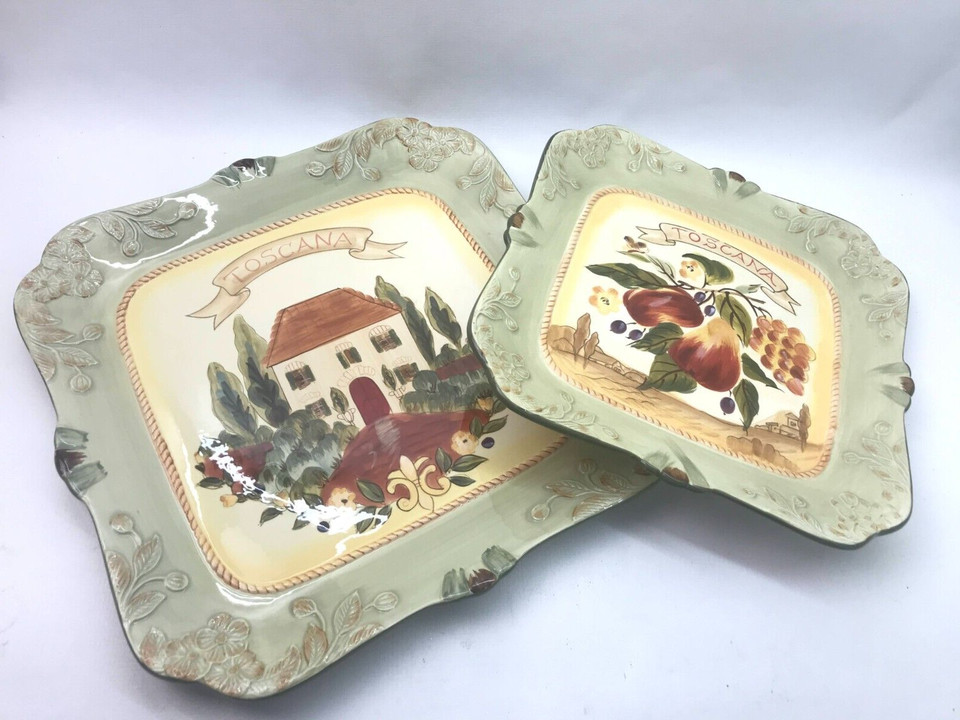 Certified International Pamela Gladding La Toscana Fruit Square Plates Lot Of 2