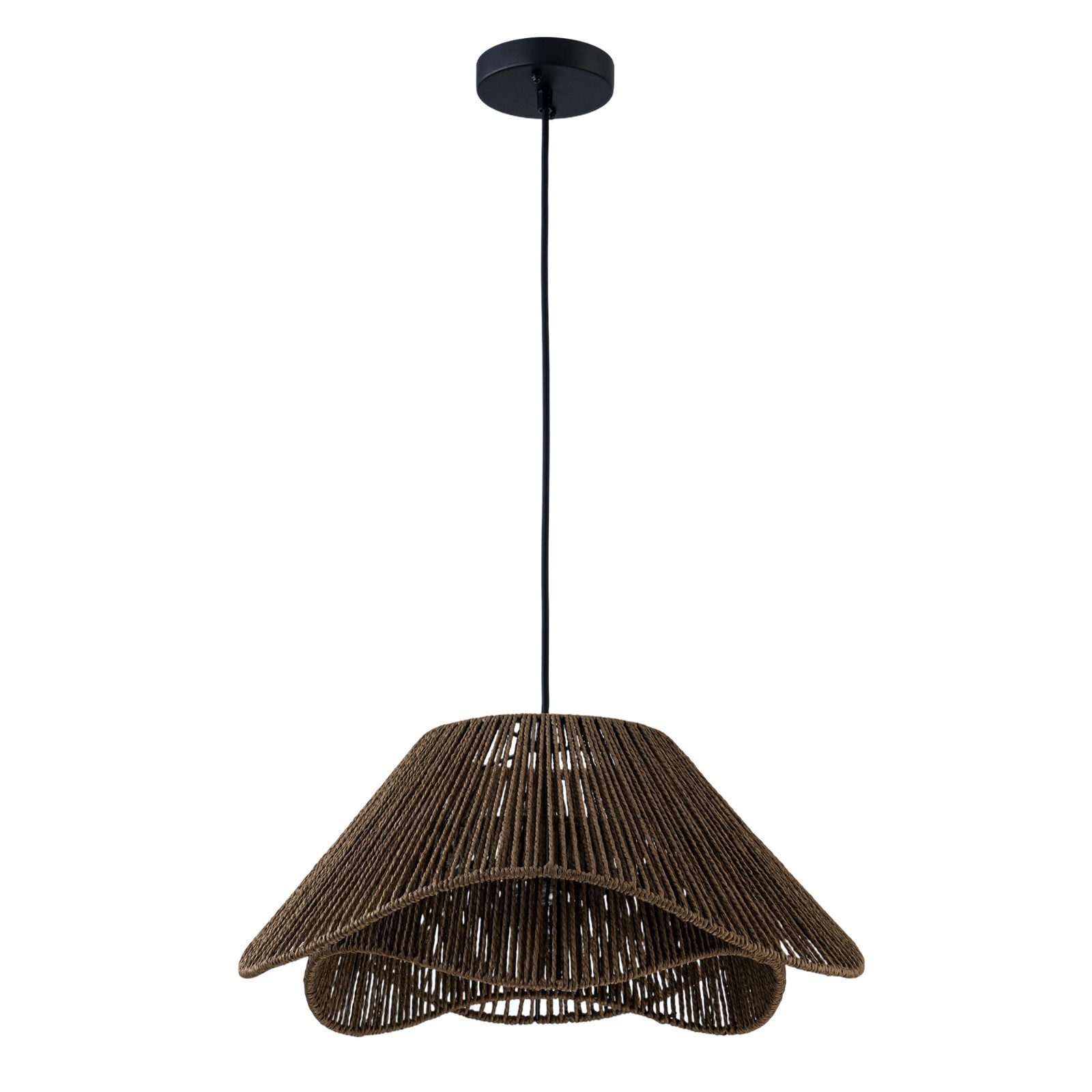 FTL 3-Light Dark Brown Rattan Pendant Light Boho Wicker Chandelier Black