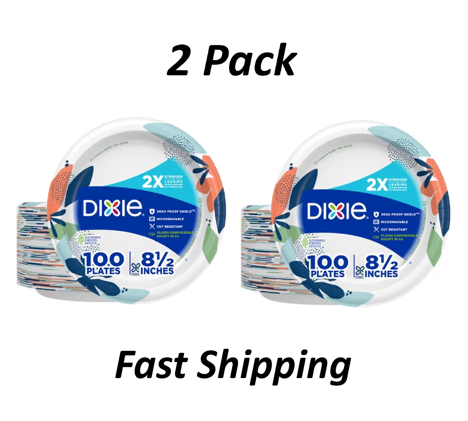 Dixie Medium Paper Plates, 8.5 Inch, 90 Count, 2X Stronger*, Microwave-Safe 2 Pk