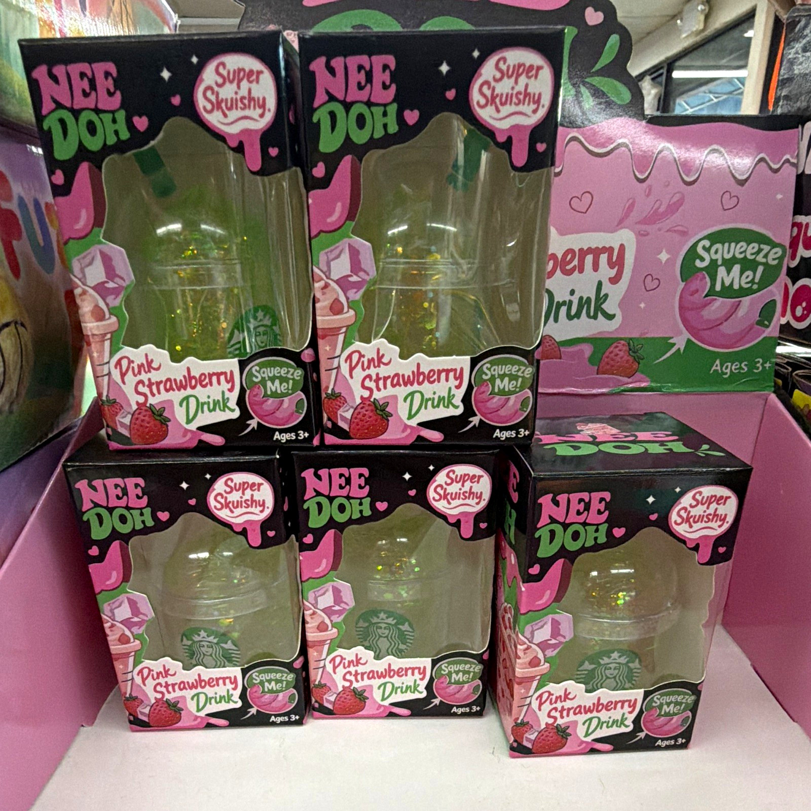 Nee Doh Super Squishy Pink Strawberry Drink Squeeze Toy Ages 3+