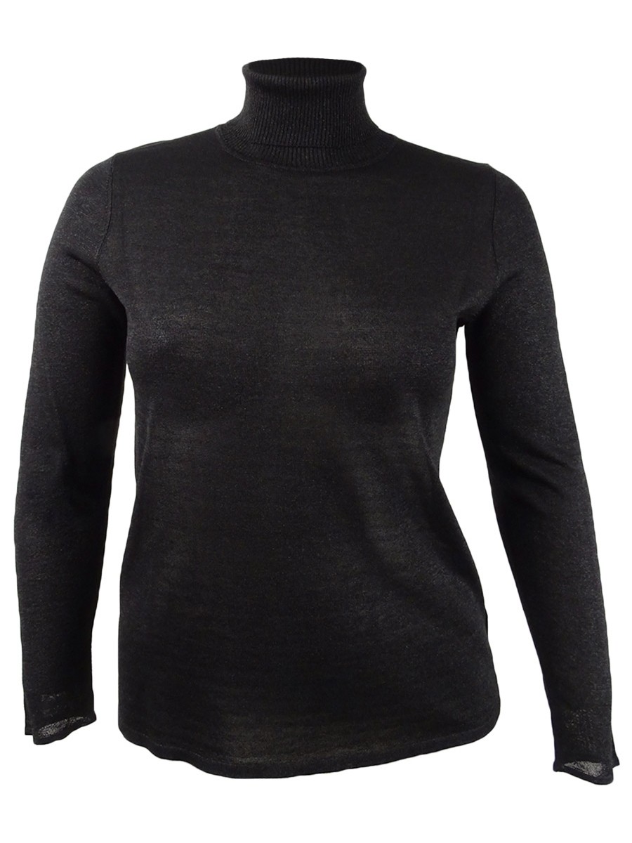 Anne Klein Women\'s Metallic-Flecked Turtleneck Sweater (M, Anne Black Metallic)