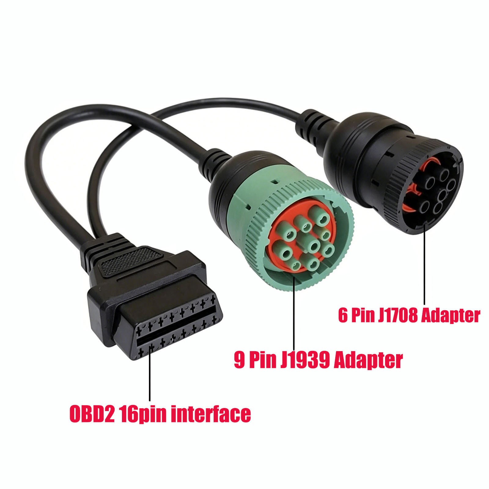 2-in-1 OBD2 Adapter Cable,9 Pin J1939 and 6 Pin J1708 to 16 Pin OBD2 Adapter