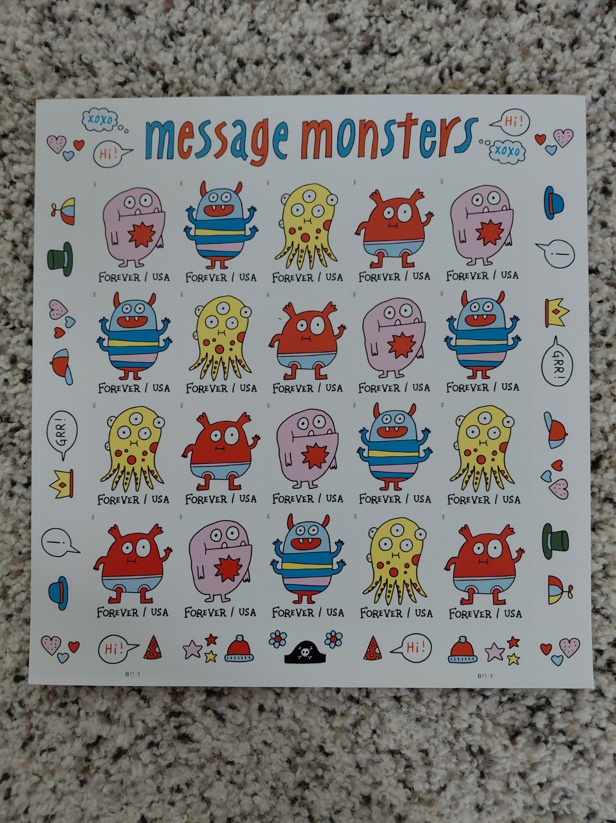 USPS 2020 Message Monsters Stamp Sheet 20 Stamps MNH