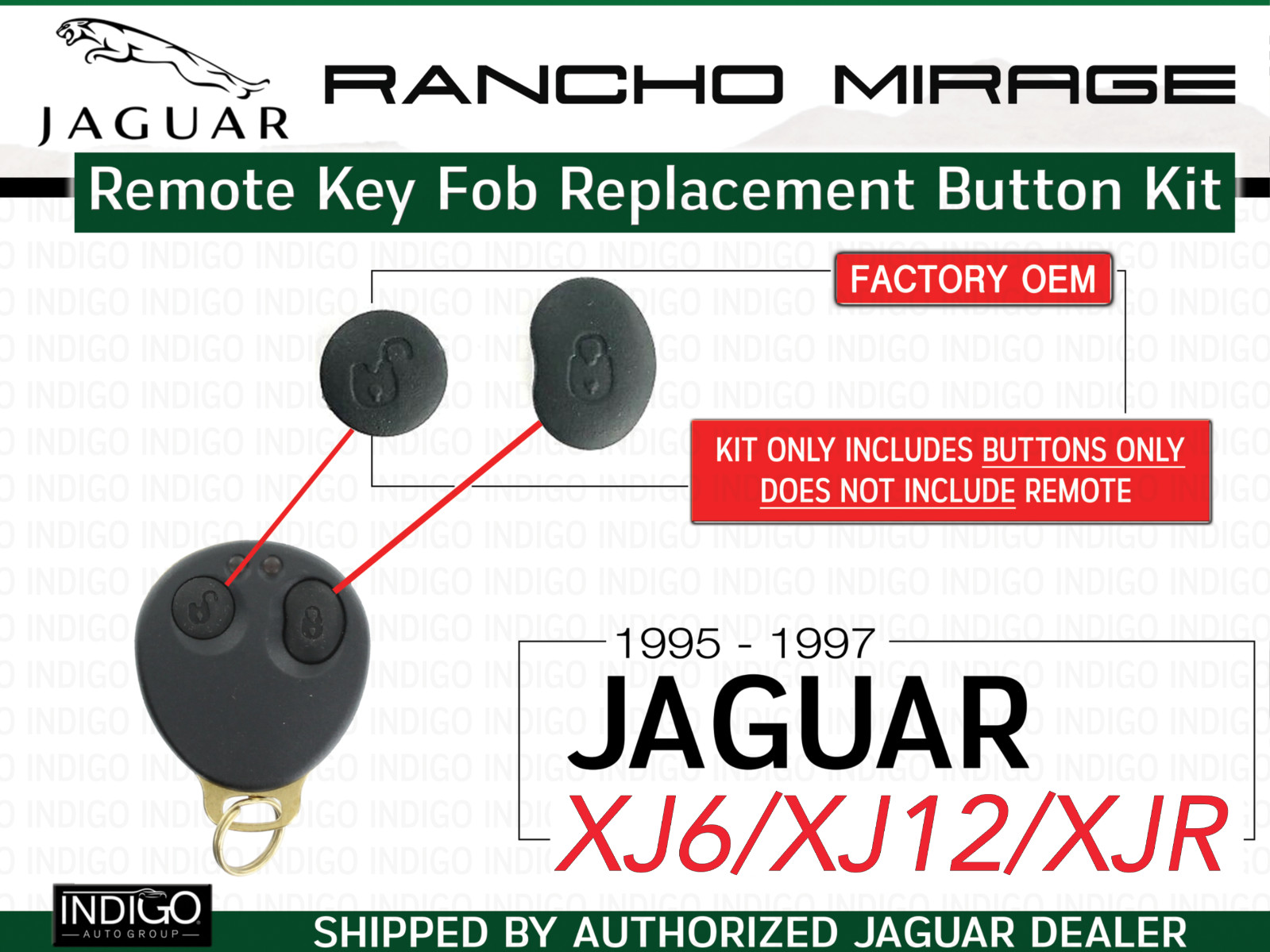 New Jaguar Remote Key Fob Replacement Button Kit 1995-1997 XJ6 XJ12 XJR JLM20626