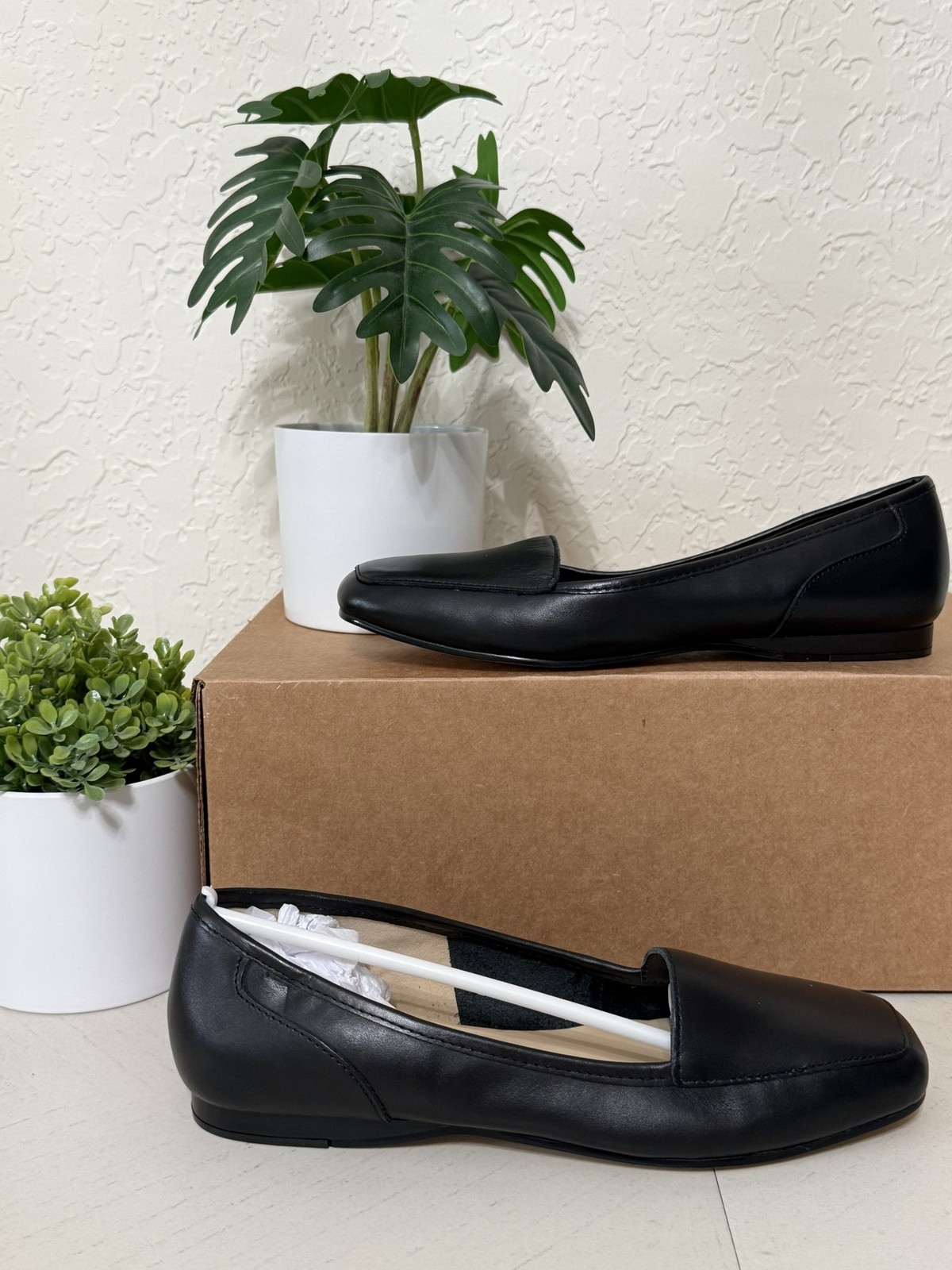 Bandolino Shoes Womens Size 7 Black BDLiberty Leather Loafer Flats Square Toe