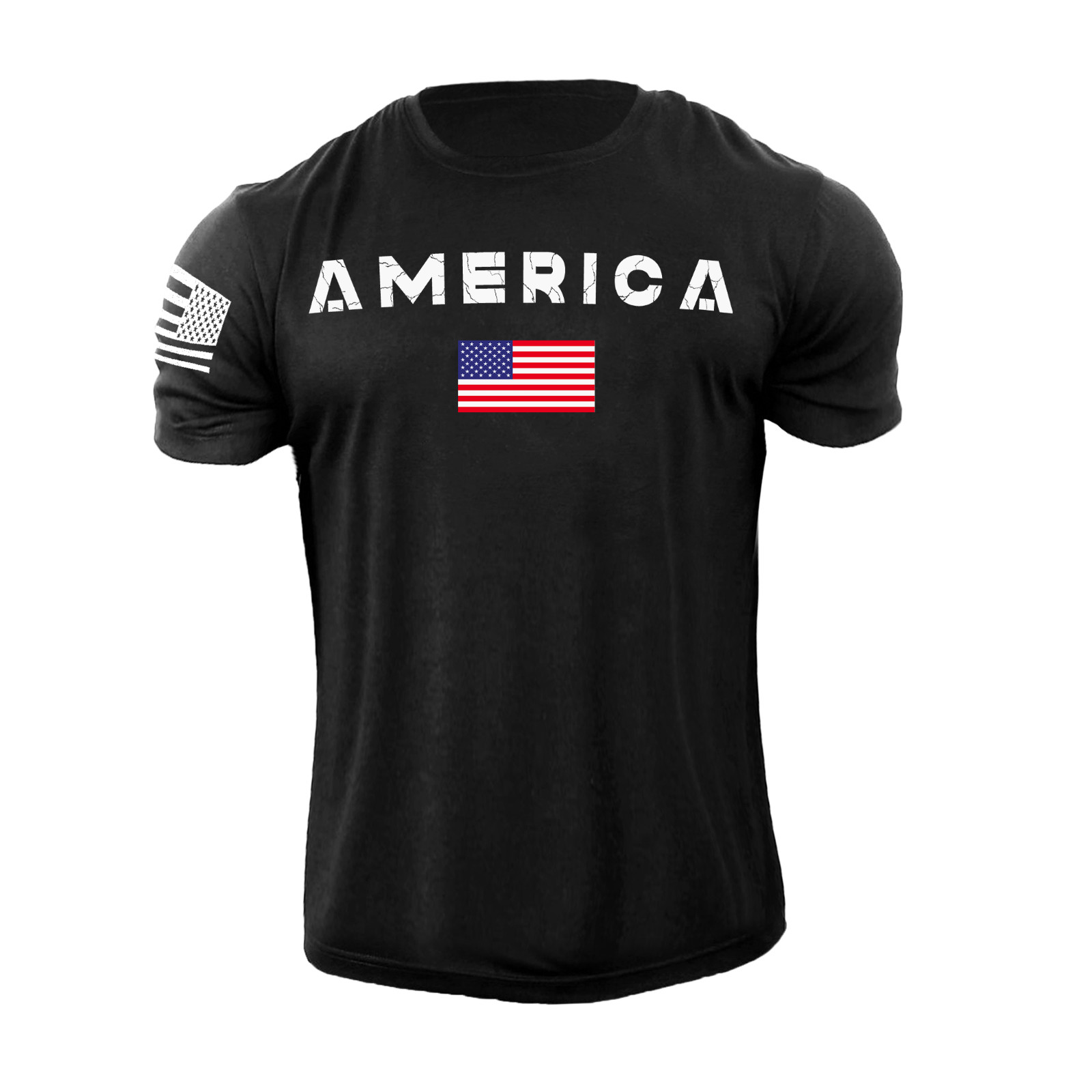 Men's USA Flag T Shirt Distress American Patriotic 100% Cotton