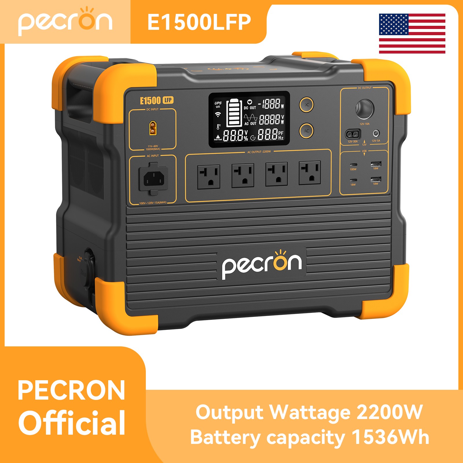 PECRON Portable Power Station E1500LFP 1536Wh 2200W LiFePO4 Solar Generator
