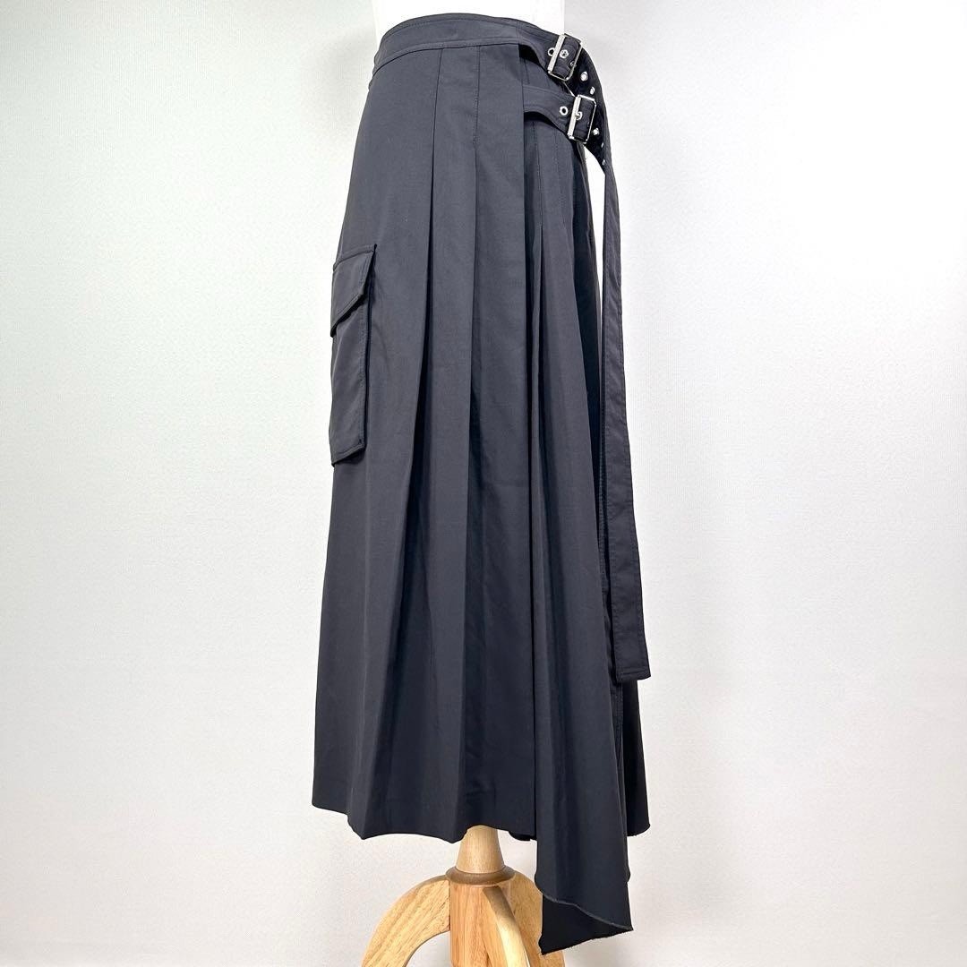 New Zara Asymmetrical Pleated Buckle Detail Cargo Midi Skirt Dark Gray Size S