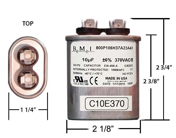 10 MFD 370 VAC Oval Motor Run Capacitor