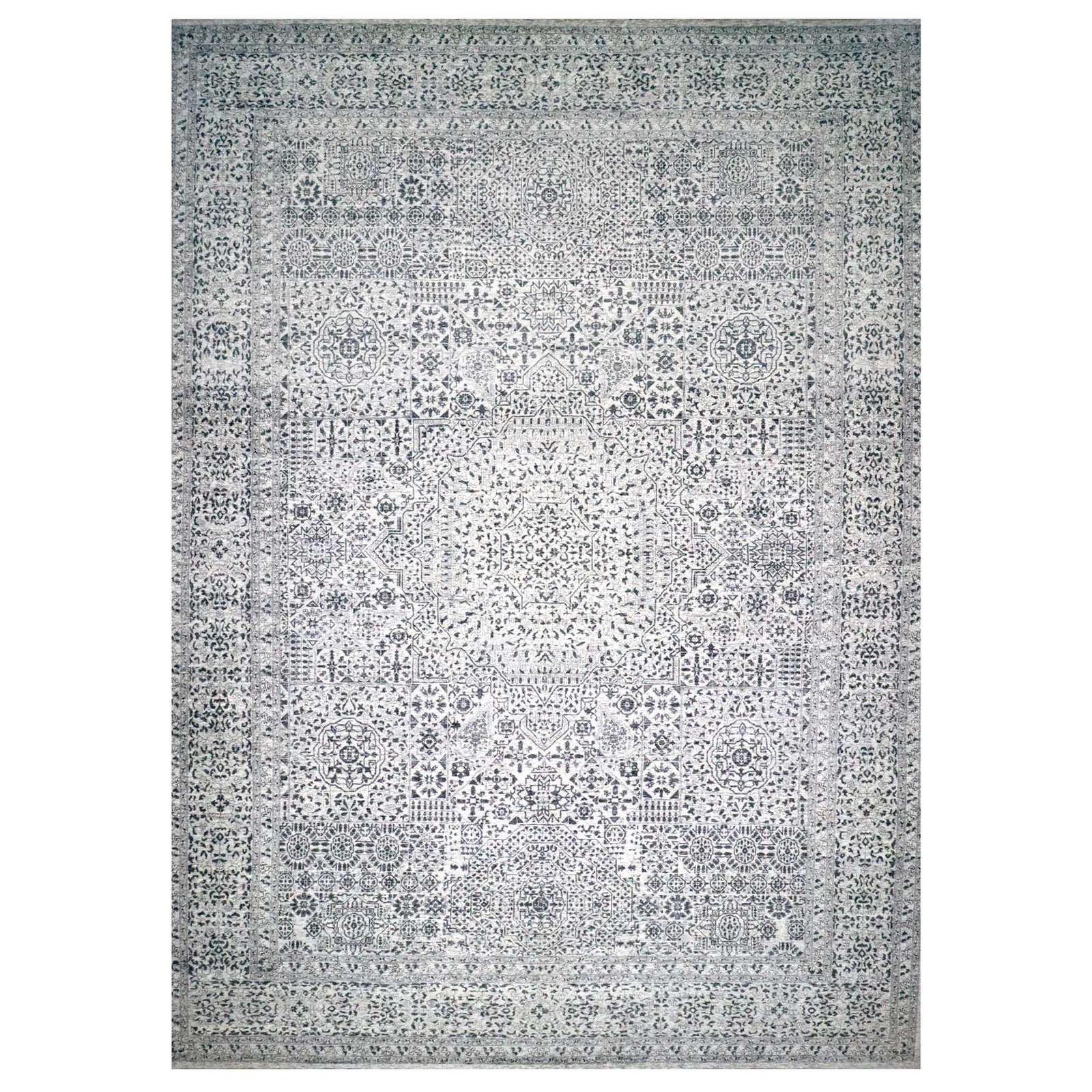 15\'x20\' Powder White Mamluk Dynasty Pure Wool Hand Knotted Oversized Rug R76119