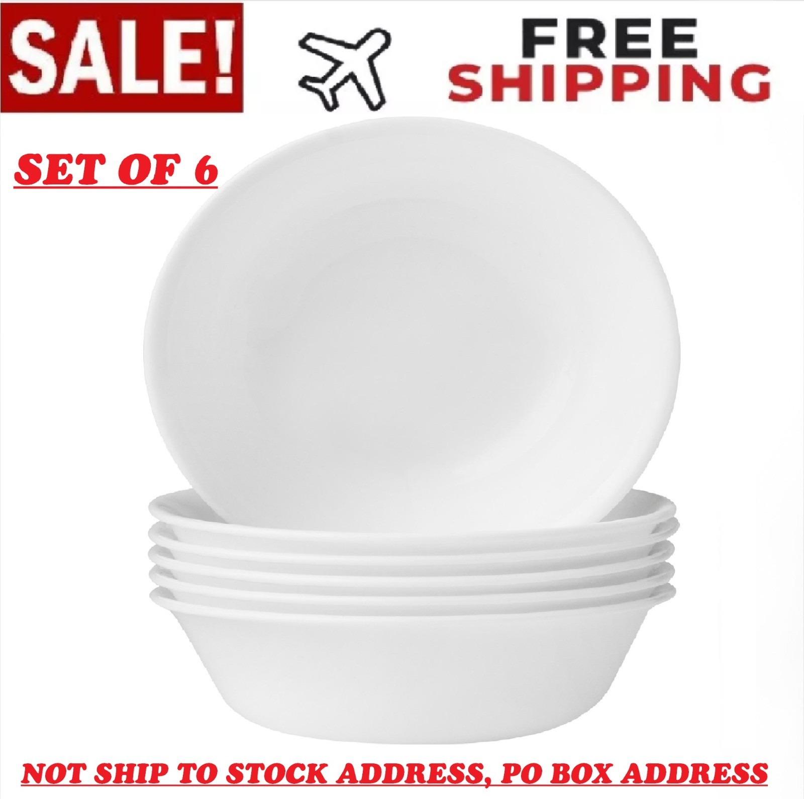 Corelle Classic Winter Frost White, Soup Bowls, Set of 6 ,  USA