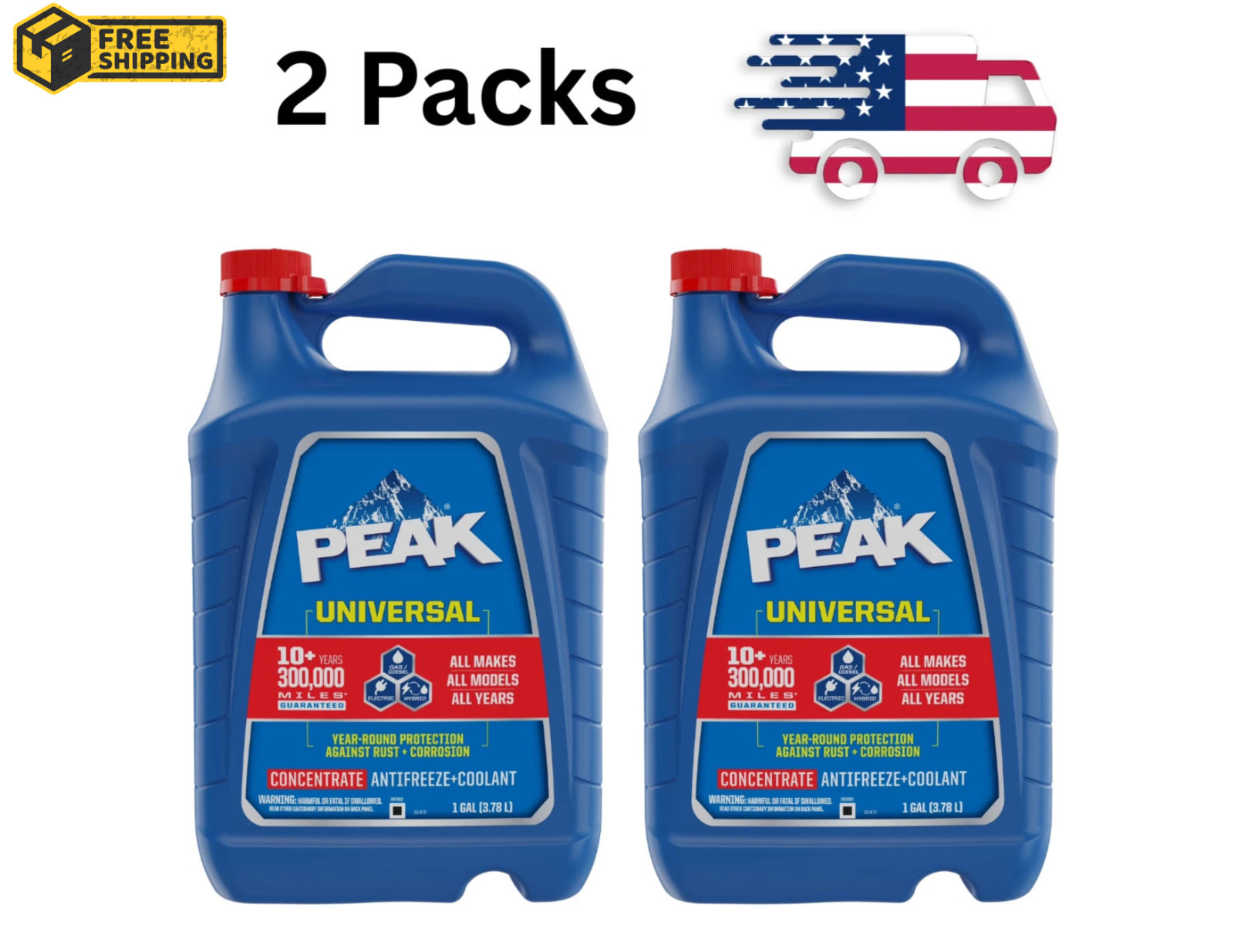 PEAK Universal Concentrate Antifreeze + Coolant for All Vehicles, 1 gal (2 Pack)