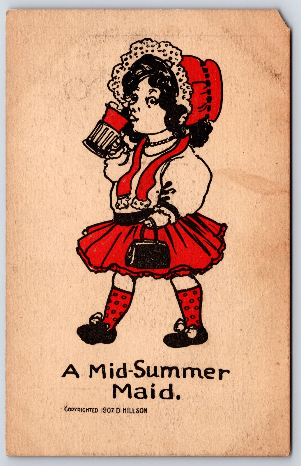 1907 A Mid-Summer Maid D Hillson Antique Comic Postcard Red Black 1907 A Mid-Summer Maid D Hillson Antique Comic Postcard Red Black