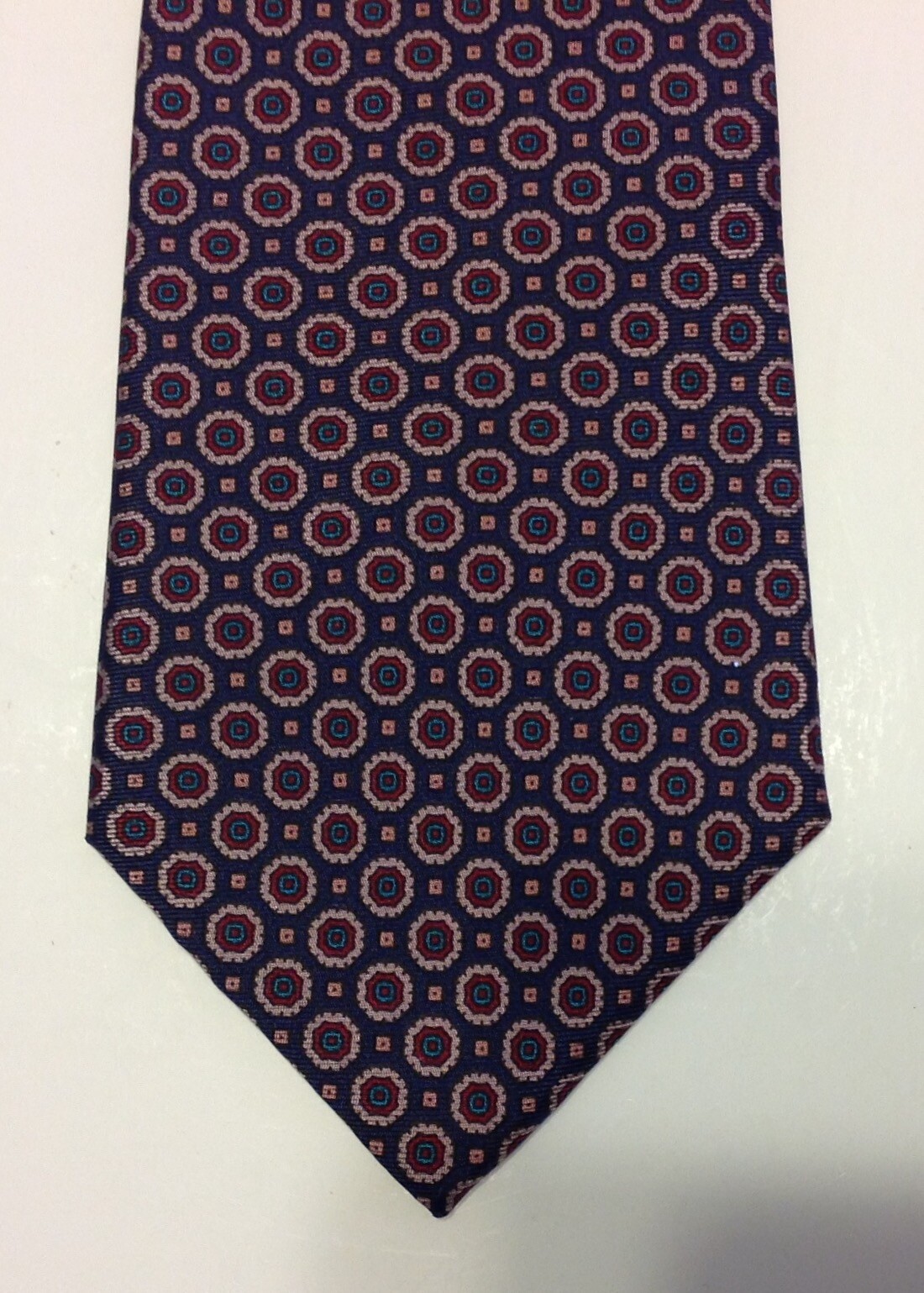 VTG Don Looper NWT Tie Necktie Blue w/ Red Geometric Print Silk